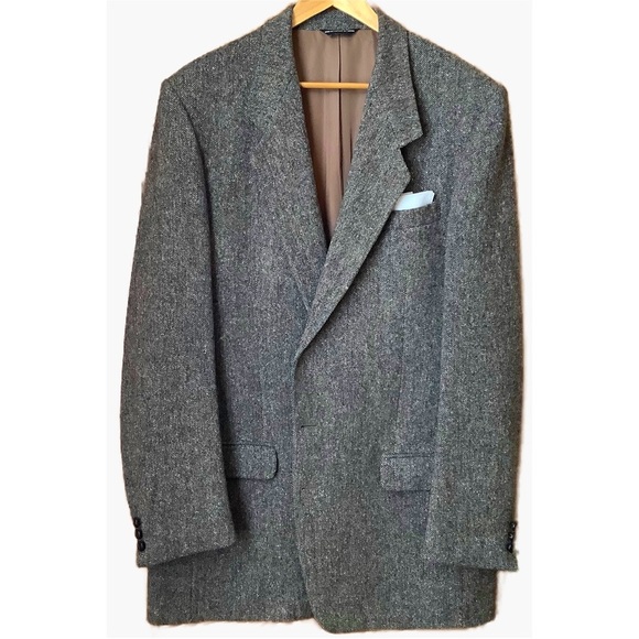 VINTAGE Gray Donegal Tweed Wool Blazer Size 44T - Picture 1 of 15